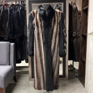 RACOON (NATURAL) with black TUXEDO & sleeves - NOW ONLY $1295 -size M